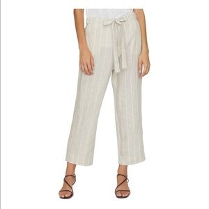 Women’s Beige Striped Wide Leg Linen Pants